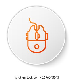 Orange line Computer mouse gaming icon isolated on white background. Optical with wheel symbol. White circle button. Vector Illustration