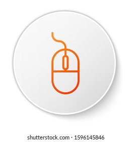 Orange line Computer mouse icon isolated on white background. Optical with wheel symbol. White circle button. Vector Illustration