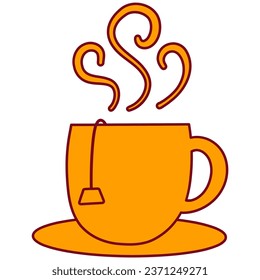 Orange line a cup of tea. Vector illustration with autumn theme.
