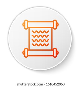 Orange line Decree, paper, parchment, scroll icon icon isolated on white background. White circle button. Vector Illustration