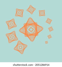 Orange line design Interlocking webs, spiders, alternating waves on a blue background.