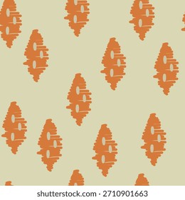 Orange line and dots on beige background. Seamless abstract geometry pattern 