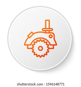 Orange line Electric circular saw with steel toothed disc icon isolated on white background. Electric hand tool for cutting wood or metal. White circle button. Vector Illustration