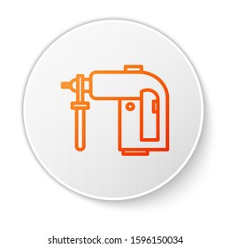 Orange line Electric rotary hammer drill machine icon isolated on white background. Working tool for construction, finishing, repair work. White circle button. Vector Illustration