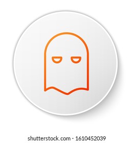 Orange line Executioner mask icon isolated on white background. Hangman, torturer, executor, tormentor, butcher, headsman icon. White circle button. Vector Illustration