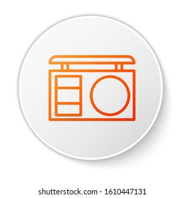 Orange line Eye shadow palette with brush icon isolated on white background. White circle button. Vector Illustration