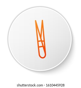 Orange line Eyebrow tweezers icon isolated on white background. Cosmetic tweezers for ingrown hair. White circle button. Vector Illustration