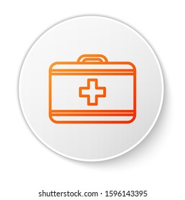 Orange line First aid kit icon isolated on white background. Medical box with cross. Medical equipment for emergency. Healthcare concept. White circle button. Vector Illustration