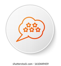 Orange line Five stars customer product rating review icon isolated on white background. Favorite, best rating, award symbol. White circle button. Vector Illustration