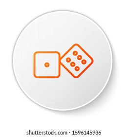 Orange line Game dice icon isolated on white background. Casino gambling. White circle button. Vector Illustration