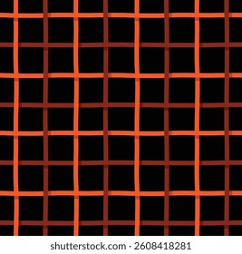 Orange Line Gingham Seamless Pattern, Black Background, Halloween Concept
