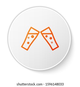 Orange line Glass of beer icon isolated on white background. White circle button. Vector Illustration