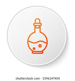 Orange line Glass bottle with magic elixir icon isolated on white background. Computer game asset. White circle button. Vector Illustration