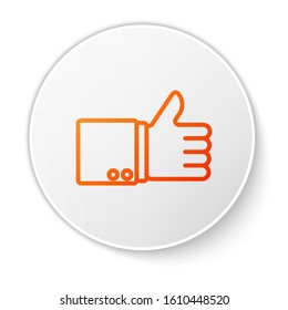 Orange line Hand thumb up icon isolated on white background. White circle button. Vector Illustration