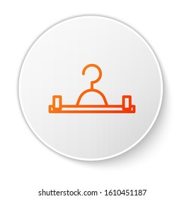 Orange line Hanger wardrobe icon isolated on white background. Cloakroom icon. Clothes service symbol. Laundry hanger sign. White circle button. Vector Illustration