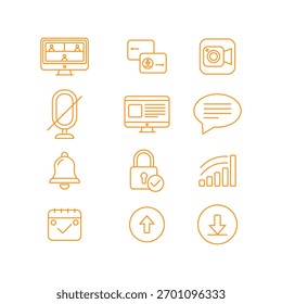 colección de iconos de interfaz de línea naranja para Web y App.