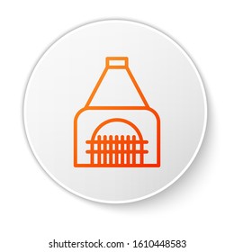 Orange line Interior fireplace icon isolated on white background. White circle button. Vector Illustration