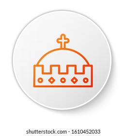 Orange line King crown icon isolated on white background. White circle button. Vector Illustration