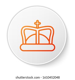 Orange line King crown icon isolated on white background. White circle button. Vector Illustration