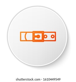 Orange line Leather belt with buttoned steel buckle icon isolated on white background. White circle button. Vector Illustration