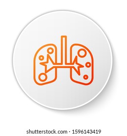 Orange line Lungs icon isolated on white background. White circle button. Vector Illustration