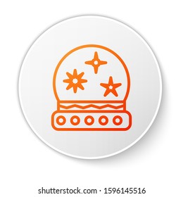 Orange line Magic ball icon isolated on white background. Crystal ball. White circle button. Vector Illustration