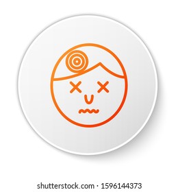 Orange line Man having headache, migraine icon isolated on white background. White circle button. Vector Illustration