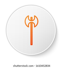 Orange line Medieval axe icon isolated on white background. Battle axe, executioner axe. Medieval weapon. White circle button. Vector Illustration