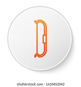 Orange line Medieval bow icon isolated on white background. Medieval weapon. White circle button. Vector Illustration