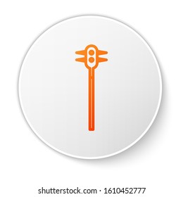 Orange line Medieval chained mace ball icon isolated on white background. Medieval weapon. White circle button. Vector Illustration