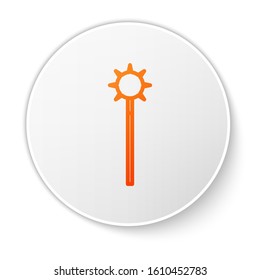 Orange line Medieval chained mace ball icon isolated on white background. Medieval weapon. White circle button. Vector Illustration