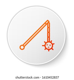 Orange line Medieval chained mace ball icon isolated on white background. Medieval weapon. White circle button. Vector Illustration