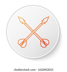 Orange line Medieval crossed arrows icon isolated on white background. Medieval weapon. White circle button. Vector Illustration