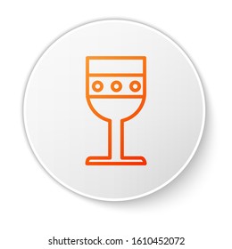 Orange line Medieval goblet icon isolated on white background. White circle button. Vector Illustration