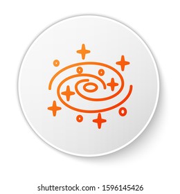 Orange line Milky way spiral galaxy with stars icon isolated on white background. White circle button. Vector Illustration