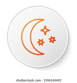 Orange line Moon and stars icon isolated on white background. White circle button. Vector Illustration