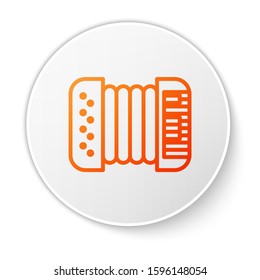 Orange line Musical instrument accordion icon isolated on white background. Classical bayan, harmonic. White circle button. Vector Illustration