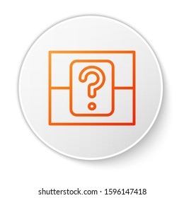 Orange line Mystery box or random loot box for games icon isolated on white background. Question box. White circle button. Vector Illustration