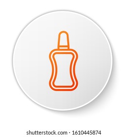 Orange line Nail polish bottle icon isolated on white background. White circle button. Vector Illustration