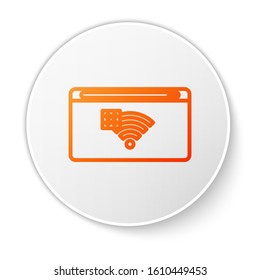 Orange line No Internet connection icon isolated on white background. No wireless wifi or sign for remote internet access. White circle button. Vector Illustration