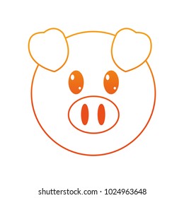 orange line pig head cute animal character