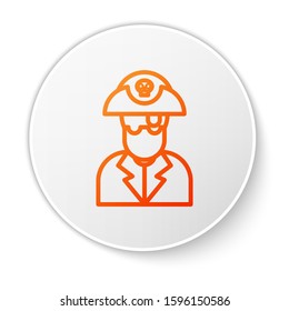 Orange line Pirate captain icon isolated on white background. White circle button. Vector Illustration