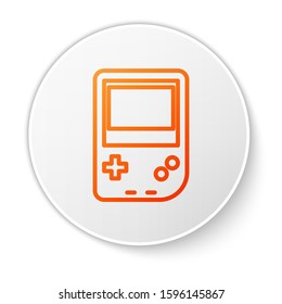 Orange line Portable video game console icon isolated on white background. Gamepad sign. Gaming concept. White circle button. Vector Illustration