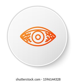 Orange line Reddish eye due to viral, bacterial or allergic conjunctivitis icon isolated on white background. White circle button. Vector Illustration
