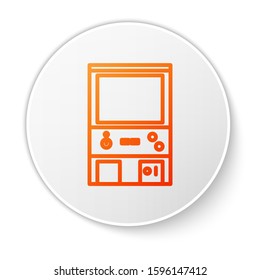 Orange line Retro arcade game machine icon isolated on white background. White circle button. Vector Illustration