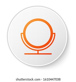 Orange line Round makeup mirror icon isolated on white background. White circle button. Vector Illustration
