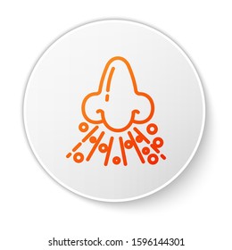 Orange line Runny nose icon isolated on white background. Rhinitis symptoms, treatment. Nose and sneezing. Nasal diseases. White circle button. Vector Illustration
