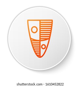 Orange line Shield icon isolated on white background. Guard sign. Security, safety, protection, privacy concept. White circle button. Vector Illustration