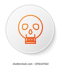 Orange line Skull icon isolated on white background. Happy Halloween party. White circle button. Vector Illustration