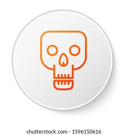 Orange line Skull icon isolated on white background. Happy Halloween party. White circle button. Vector Illustration